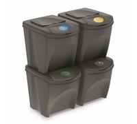 Prosperplast Set de 4 cubos de reciclaje KEDEN SORTIBOX 4x25 L plástico gris