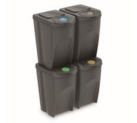 Set de 4 Cubos de Basura KEDEN SORTIBOX Papelera Reciclaje, Gris, Volumen 4x35L
