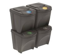 Wellhome Set de 4 cubos de basura – papelera de reciclaje gris – 4x25 L