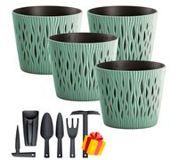 Set de 4 Macetas Rato de 7,2L con inserto 17x17x32,4 cm en color blanco + Juego de 6 Herramientas de Jardín de REGALO Sandy1l7salv001