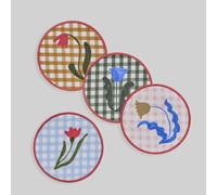 Set de 4 posavasos de algodón orgánico con cuadros y flores