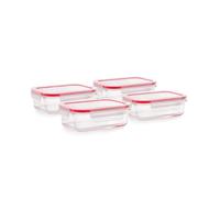 Set de 4 Recipientes Herméticos de Borosilicato 900 ml | Tápers Rectangulares Apilables | Aptos para Horno, Microondas y Congelador | Conservación y Transporte de Alimentos