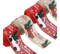 Set de 4 rollos de cinta navideña Unyqoos®: satén de poliéster y yute, rojo y lino (color), cada uno con aproximadamente 2 pulgadas de ancho por 5 yardas de largo, con diseños para envoltorios de rega