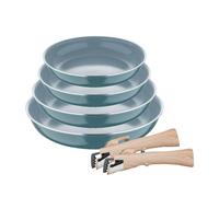 Set de 4 sartenes ø22ø24ø26ø28cm en aluminio prensado verde + 2 mangos extraíbles click&cook bergner