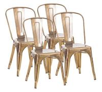 CLP Sillas apilables Benedikt – Pack de 4, Metal, Respaldo, 200 kg, Oro