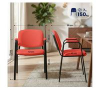 CLP Set 4 Sillas Apilables Ken Pro con Reposabrazos Acolchados de Tela, para Conferencia y Oficina, Estructura Negra Resistente 150 kg, Color:Rojo