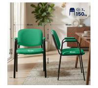 CLP Set 4 Sillas Apilables Ken Pro con Reposabrazos Acolchados de Tela, para Conferencia y Oficina, Estructura Negra Resistente 150 kg Color:Verde Claro