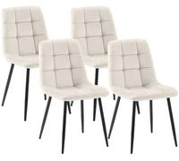 CLP Pack de 4 sillas de Comedor tapizadas Tilde, sillas de Cocina con Respaldo y Patas metálicas Negras, resisten hasta 150 kg | Color Blanco Crema Material Terciopelo