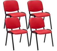 CLP Juego de 4 sillas para invitados Ken tapizadas en cuero PU, apilables, 53x53x83 cm Rojo