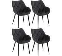 CLP Trading GmbH – Sillas de salón Tanna, set 4, terciopelo acolchado Negro 62x58x83 cm