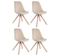 CLP, juego de 4 sillas Toulouse, tapizadas en terciopelo, diseño cuadrado, con cojín en el asiento y patas de madera rectangular, estructura color crema y acabado en color natural