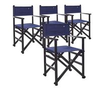 Set de 4 sillones director plegables estructura color wengué con lona color azul oscuro, fabricada en madera de haya de primera calidad scalpers