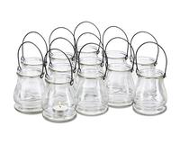 Set de 48 Portavelas con Asa Decorativos para Interior y Exterior, Cristal, Transparente, 10 cm de Alto