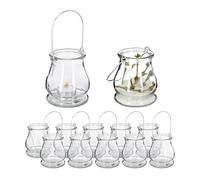 Set de 48 Portavelas Cristal, Asa para Colgar, Interior y Exterior, Porta Velas de Té, 10x8,5cm, Transparentes