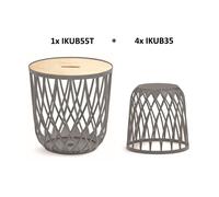 Set de 5 cestas multifuncionales 55L (con tapa de madera) + 4x35L PROSPERPLAST Uniqubo de plástico en color gris