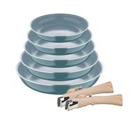 Set de 5 sartenes ø18ø20ø22ø24ø26cm en aluminio prensado verde + 2 mangos extraíbles click&cook bergner 26 cm