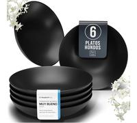 Set de 6 platos hondos Manhattan en negro mate - apta para lavavajillas y microondas - Elegante set de platos hondos Vajilla Pure Living Urban Line Negra