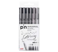 SET DE 6 ROTULADORES CALIBRADOS UNI-PIN GRIS&NEGRO CON VARIOS TRAZOS DIFERENTES DE LA MARCA UNI-BALL