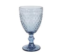Set de 6 Sidari Azul de Cristal Tallado, Copas 350 cc con Pie o Vasos 270 cc, Diseño Vintage para Agua y Vino