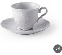 Set de 6 tazas de espresso "Elisa Rococo" con platillos, marca Excelsa, de 10 e porcelana blanca