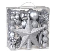 DEUBA® Bolas para Árbol de Navidad Set Completo Plateado 77Pzs. Adornos Decoración Colgante Estrella Navideña