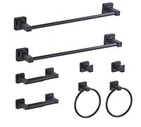 Set de accesorios baño negro mate, 8 piezas, barra de toallas de acero inoxidable, montada en pared, barra toallas de mano 41 cm, anillo para toallas, ganchos para albornoces, porta papel higiénico