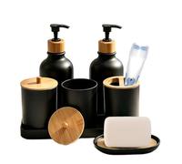 Set de accesorios de baño 2 botellas de acondicionador con 2 tarros de | Jabonera con Vaso para Cepillos de Dientes y Bandeja para baño, cocina, encimera, estante, y