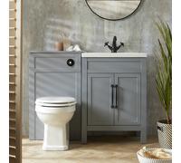Set de Baño con Mueble de Lavabo - Gris Claro - 600mm - Lavabo y Manijas Clásicas - Forma T - Negras - Mueble WC - Inodoro Adosado Richmond - Warwick
