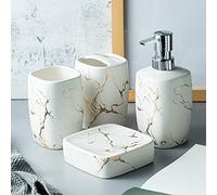 Set De Baño De Cerámica, Incluye Jabón Líquido O Loción con Portacepillos, Vidrio, Jabonera Elegante Y Único Conjunto De Textura, Set De Baño Nórdicos 4Pcs