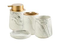 Set De Baño Juego de 4 Piezas baño con diseño mármol cerámica, artículos tocador, Botella loción, jabón, Enjuague bucal, Taza, Juegos Lavado Platos(Gray 4pcs)