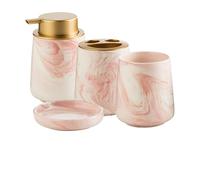 Set De Baño Juego de 4 Piezas baño con diseño mármol cerámica, artículos tocador, Botella loción, jabón, Enjuague bucal, Taza, Juegos Lavado Platos(Pink 4pcs)