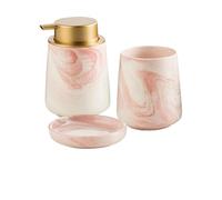Set De Baño Juego de 4 Piezas baño con diseño mármol cerámica, artículos tocador, Botella loción, jabón, Enjuague bucal, Taza, Juegos Lavado Platos(Pink 3pcs)