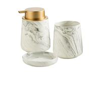Set De Baño Juego de 4 Piezas baño con diseño mármol cerámica, artículos tocador, Botella loción, jabón, Enjuague bucal, Taza, Juegos Lavado Platos(Gray 3pcs)