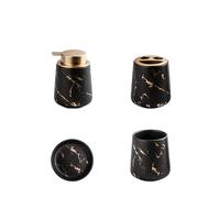 Set De Baño Juego de baño cerámica con Textura marmolada, dispensador jabón portátil, Taza, Cepillo Dientes, loción, Botella, Caja, Suministros(Black 4pcs)
