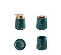 Set De Baño Juego de baño cerámica con Textura marmolada, dispensador jabón portátil, Taza, Cepillo Dientes, loción, Botella, Caja, Suministros(Green 4pcs)