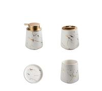 Set De Baño Juego de baño cerámica con Textura marmolada, dispensador jabón portátil, Taza, Cepillo Dientes, loción, Botella, Caja, Suministros(White 4pcs)