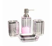 Set De Baño Juego de baño Transparente, Accesorios Almacenamiento for Inodoro, dispensador jabón, Botella, Plato, Soporte for Cepillo Dientes, Cuarto(4pcs Pink)