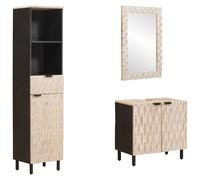 Set de baño moderno de madera maciza de mango con lavabo, espejo y armario modular para baño, diseño minimalista y funcional