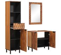 Set de baño moderno de madera maciza de mango con lavabo, espejo y armario modular para baño, diseño minimalista y funcional color marrón