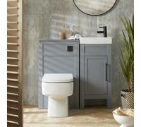 Set de Baño - Mueble de Lavabo Tradicional - Color Gris Claro - 400mm - Lavabo y Mueble para WC - Inodoro Adosado - Manijas en Distintas Acabados