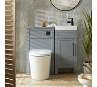 Set de Baño - Mueble de Lavabo Tradicional - Color Gris Claro - 400mm - Lavabo y Mueble para WC - Inodoro Adosado - Manijas en Distintos acabados
