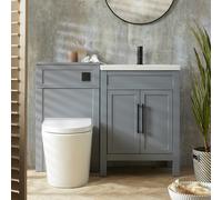 Set de Baño - Mueble de Lavabo Tradicional - Color Gris Claro - 600mm - Lavabo y Mueble para WC - Inodoro Adosado - Manijas en Distintos Acabados