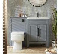 Set de Baño - Mueble de Lavabo Tradicional - Color Gris Claro - 600mm - Lavabo y Mueble para WC - Inodoro Adosado - Manijas en Distintos Acabados