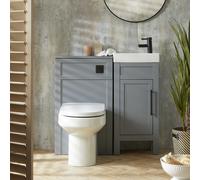 Set de Baño - Mueble de Lavabo Tradicional - Gris Claro - 400mm - Completo - Lavabo y Mueble para WC con Inodoro - Tiradores en Distintos Acabados Disponibles