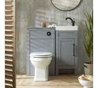 Set de Baño - Mueble de Lavabo Tradicional - Gris Claro - 400mm - Lavabo y Mueble para WC - Inodoro - Manijas en Distintos Acabados
