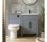 Set de Baño - Mueble de Lavabo Tradicional - Gris Claro - 600mm - Completo - Lavabo y Mueble con Inodoro Adosado - Tiradores en Distintos Acabados Disponibles