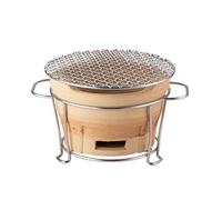 Set de barbacoa portátil de carbón: hornillo de arcilla para acampada (uso sobre mesa) con rejilla de acero inoxidable y soporte metálico; brasero de carbón para cocinar y hervir té(22cm)