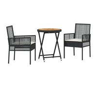 Set de Bistro de Jardín de 3 Piezas con Cojines Ratané Negro