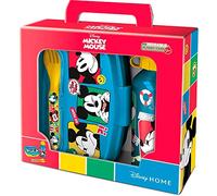 Set de botella de aluminio de 400 ml y fiambrera con cubiertos de Mickey Mouse