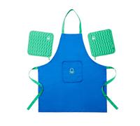 Set de Cocina 3pc Benetton Rainbow, Delantal y Agarradores de Algodón Absorbente y Secado Rápido Blue